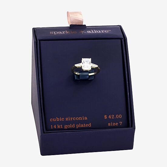 Sparkle Allure Womens Cubic Zirconia 14K Gold Over Brass Rectangular Engagement Ring