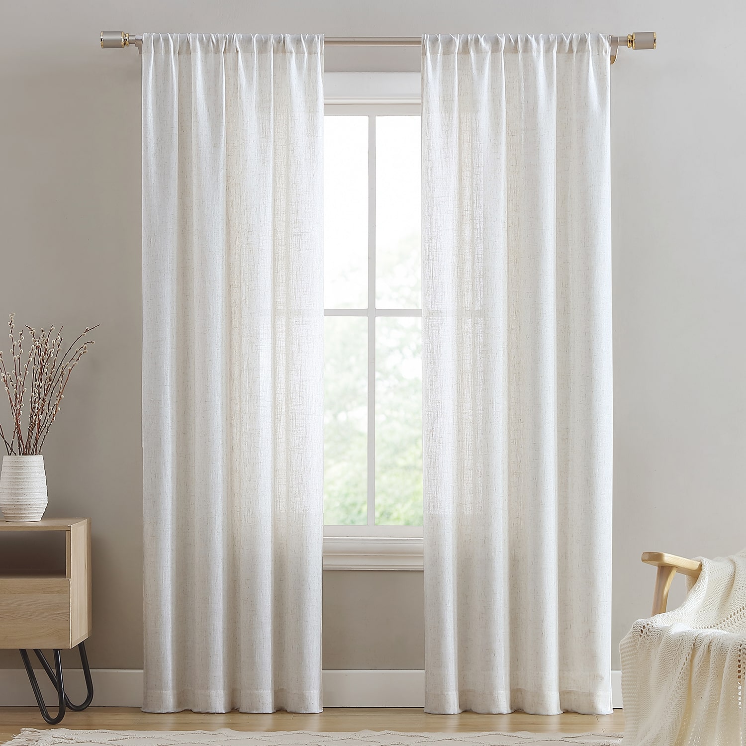 Beatrice Home Fashions Monroe Linen Blend Rod Pocket Light-Filtering Set of 2 Curtain Panel