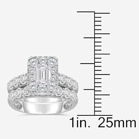 (I / I1) Womens 4 CT. T.W. Lab Grown White Diamond 10K Gold Side Stone Halo Bridal Set