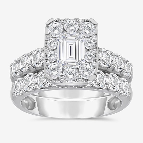 (I / I1) Womens 4 CT. T.W. Lab Grown White Diamond 10K Gold Side Stone Halo Bridal Set