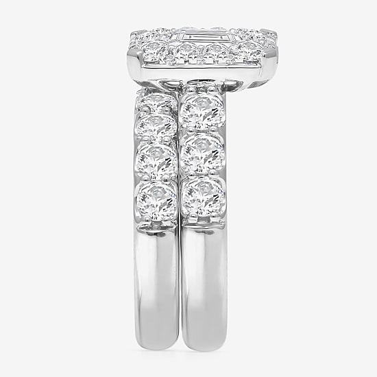 (I / I1) Womens 4 CT. T.W. Lab Grown White Diamond 10K Gold Side Stone Halo Bridal Set