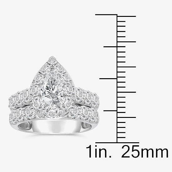 (I / I1) Womens 4 CT. T.W. Lab Grown White Diamond 10K Gold Pear Side Stone Halo Bridal Set