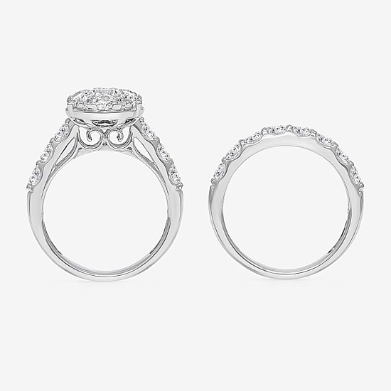 (I / I1) Womens 4 CT. T.W. Lab Grown White Diamond 10K Gold Pear Side Stone Halo Bridal Set