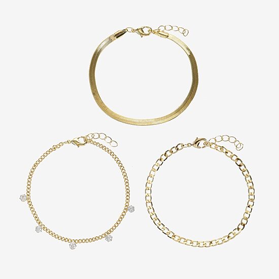 Womens 3-pc. Cubic Zirconia 14K Gold Over Brass Bracelet Set