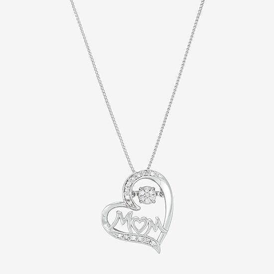 1/10 CT. T.W. Diamond Mom Heart Sterling Silver Pendant Necklace