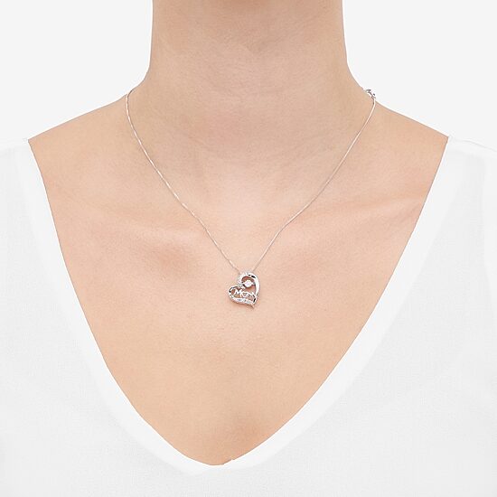1/10 CT. T.W. Diamond Mom Heart Sterling Silver Pendant Necklace