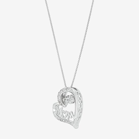 1/10 CT. T.W. Diamond Mom Heart Sterling Silver Pendant Necklace
