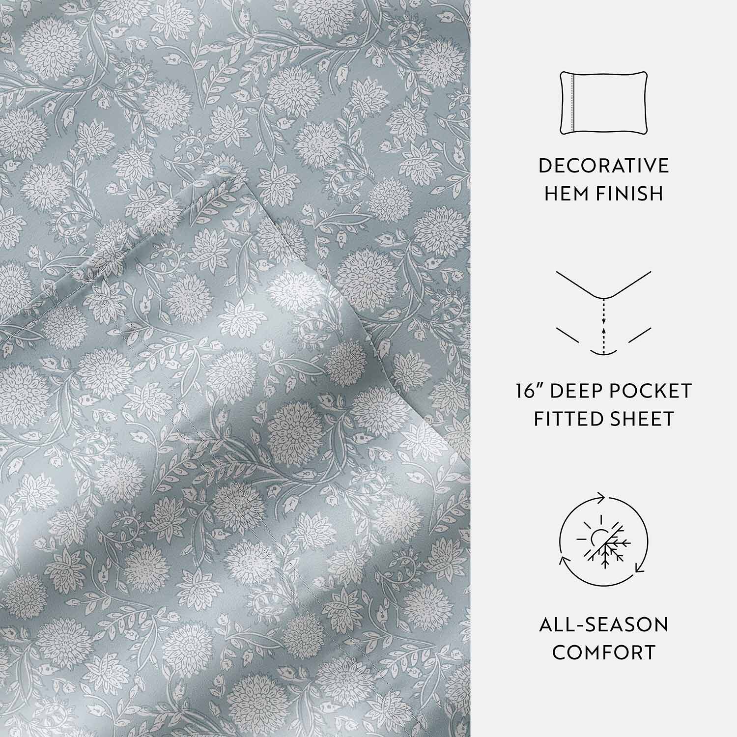 Casual Comfort 300tc Cotton Sateen Pattern 4 piece Sheet Set