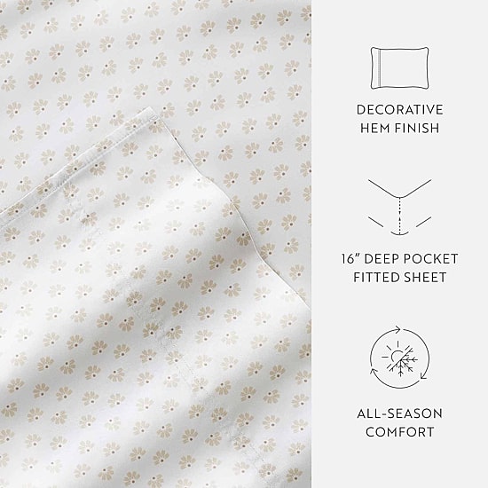 Casual Comfort 300tc Cotton Sateen Pattern 4 piece Sheet Set