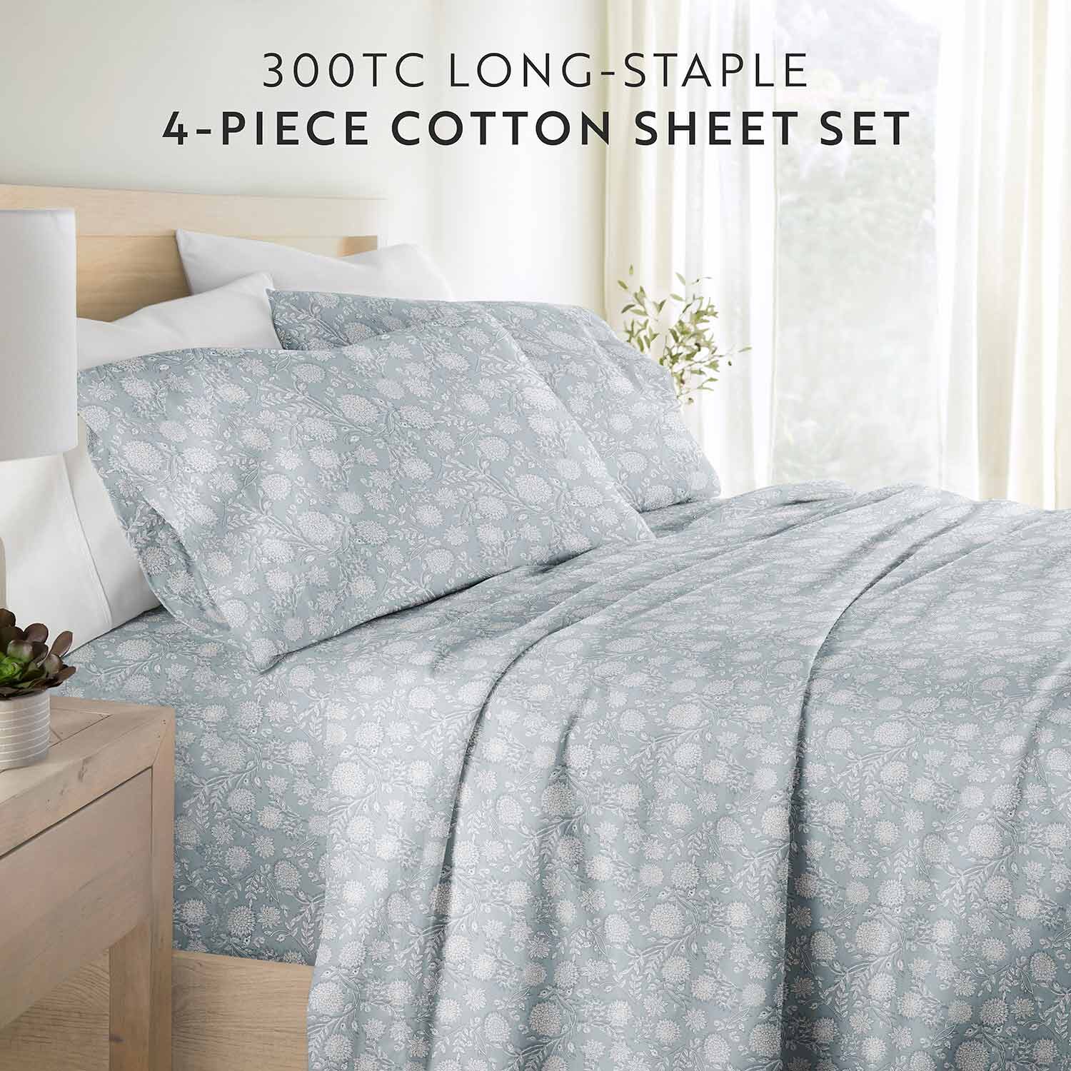 Casual Comfort 300tc Cotton Sateen Pattern 4 piece Sheet Set