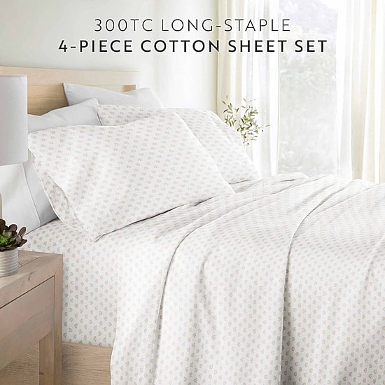 Casual Comfort 300tc Cotton Sateen Pattern 4 piece Sheet Set