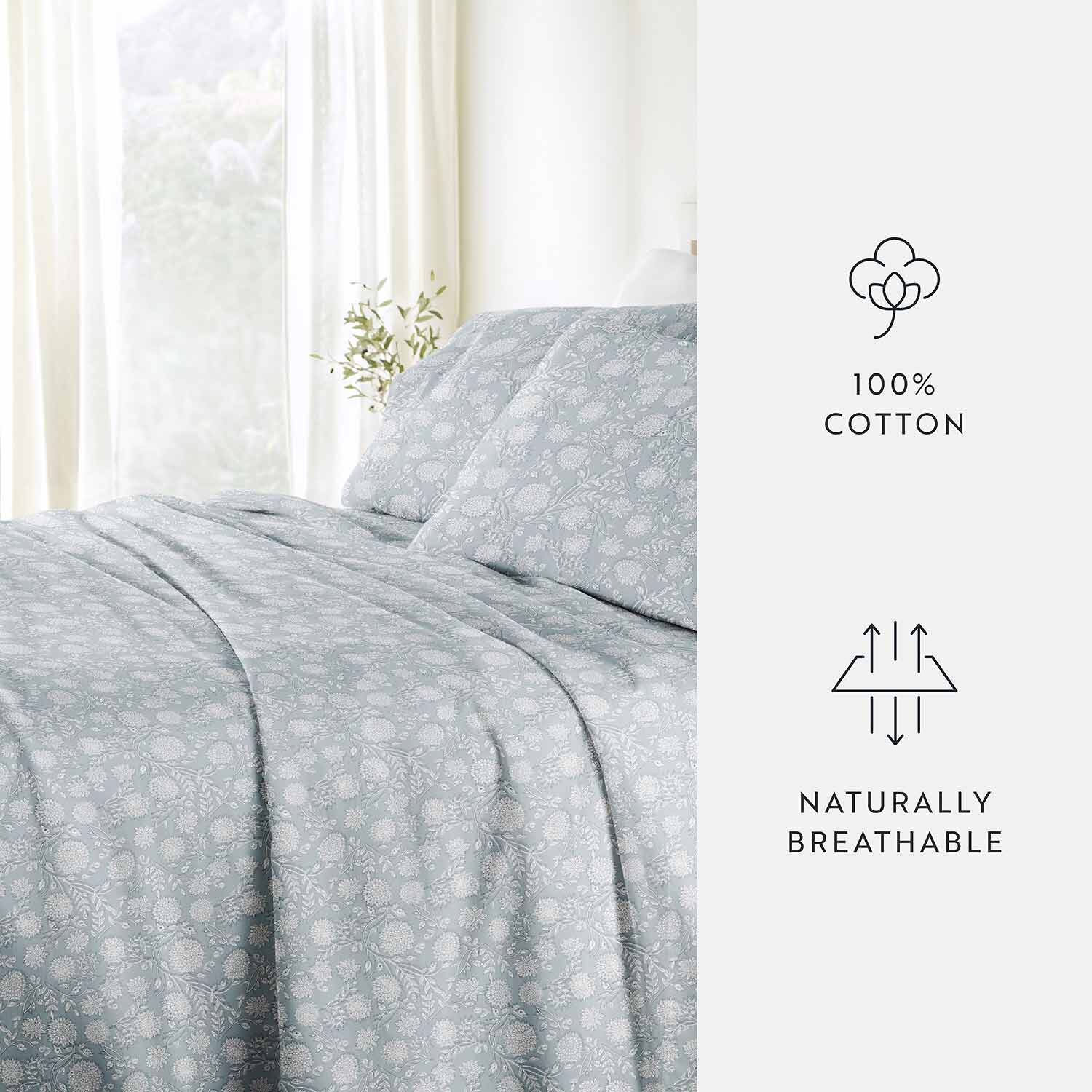 Casual Comfort 300tc Cotton Sateen Pattern 4 piece Sheet Set