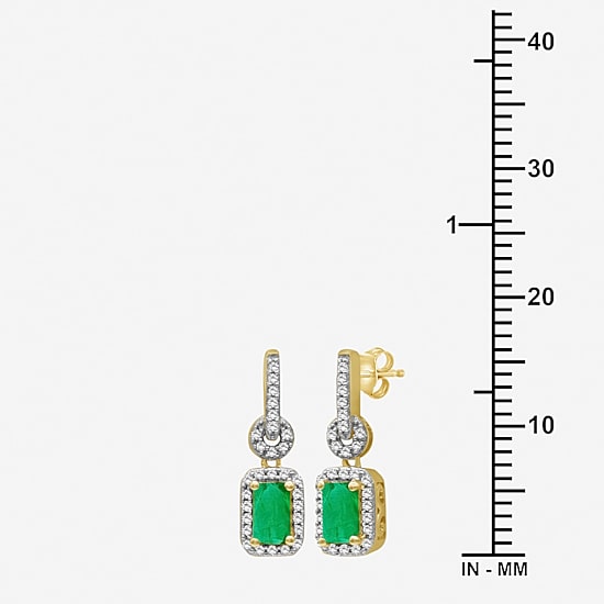 Womens Emerald-cut Gemstone & 1/7 CT. T.W. Natural Diamond 10K Gold Drop Earrings