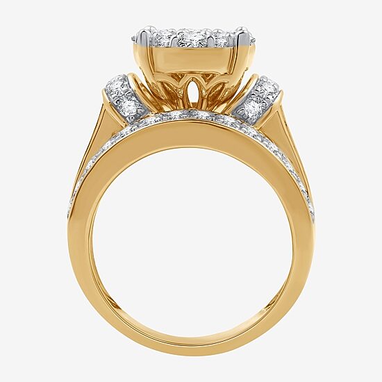 (G / Si1-Si2) Womens 3 CT. T.W. Lab Grown White Diamond 10K Gold Round Side Stone Engagement Ring
