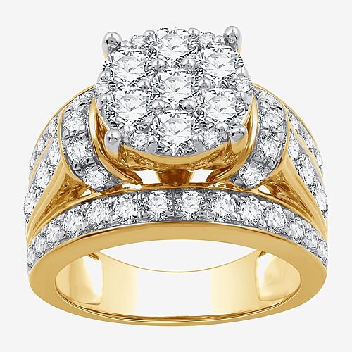 (G / Si1-Si2) Womens 3 CT. T.W. Lab Grown White Diamond 10K Gold Round Side Stone Engagement Ring, 8