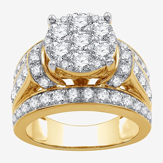 (G / Si1-Si2) Womens 3 CT. T.W. Lab Grown White Diamond 10K Gold Round Side Stone Engagement Ring