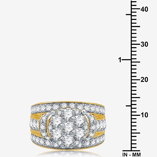 (G / Si1-Si2) Womens 3 CT. T.W. Lab Grown White Diamond 10K Gold Round Side Stone Engagement Ring