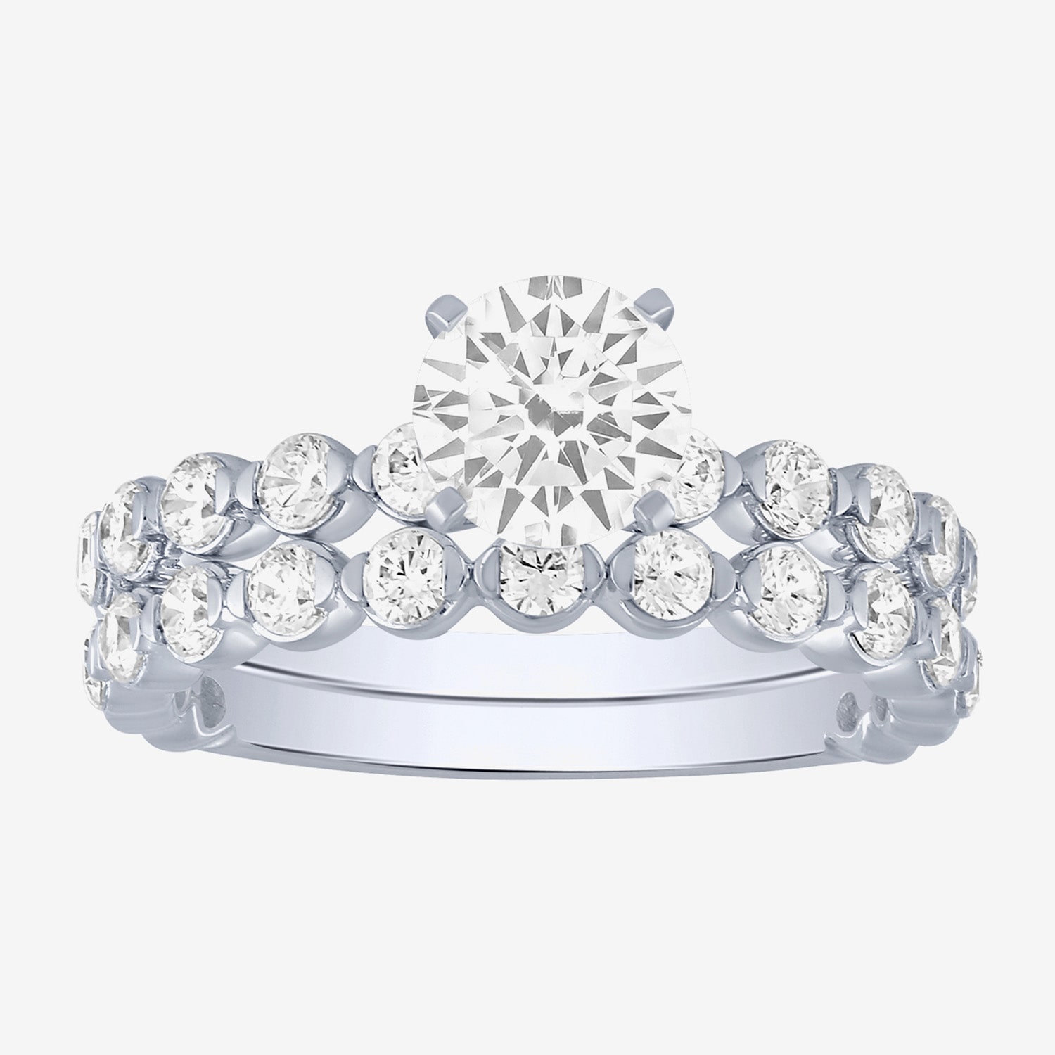 (G / Si2) Womens 2 CT. T.W. Lab Grown White Diamond 10K Gold Round Side Stone Bridal Set