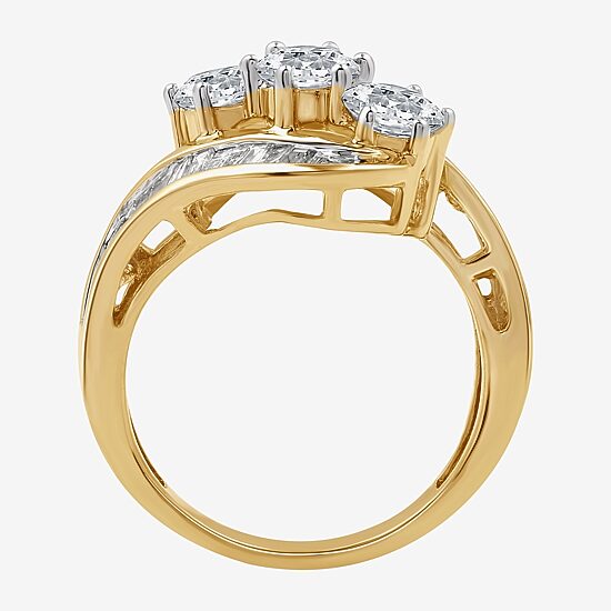 Love Lives Forever Womens 2 CT. T.W. White Diamond 10K Gold Side Stone 3-Stone Engagement Ring