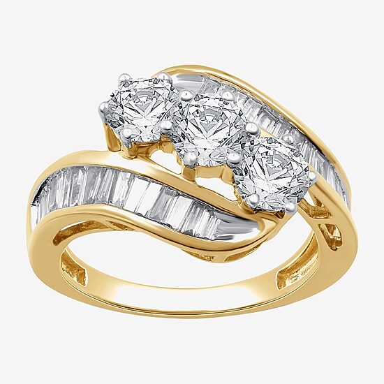 Love Lives Forever Womens 2 CT. T.W. White Diamond 10K Gold Side Stone 3-Stone Engagement Ring