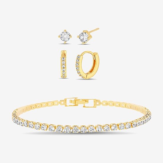 olivia and jackson Womens Cubic Zirconia Round 3-pc. Jewelry Set with Travel Case