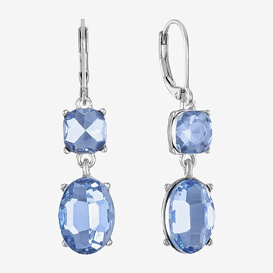 Monet Jewelry Womens Blue Glass Oval Drop Earrings