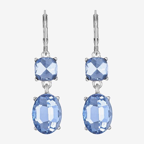 Monet Jewelry Womens Blue Glass Oval Drop Earrings