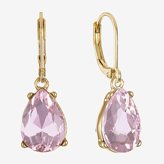 Monet Jewelry Womens Pink Glass Drop Earrings