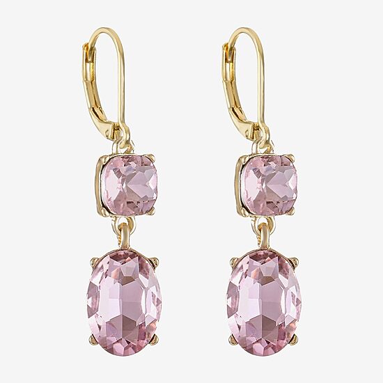 Monet Jewelry Womens Pink Glass Oval Drop Earrings