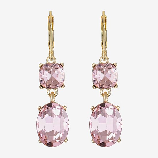 Monet Jewelry Womens Pink Glass Oval Drop Earrings