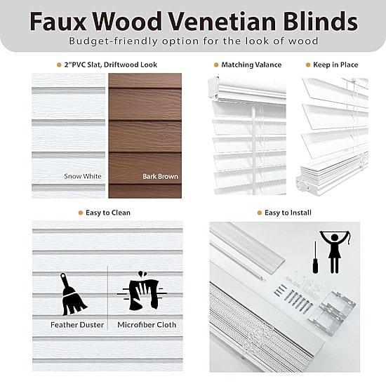 Cut-to-Width 2" Cordless Faux-Wood Blinds