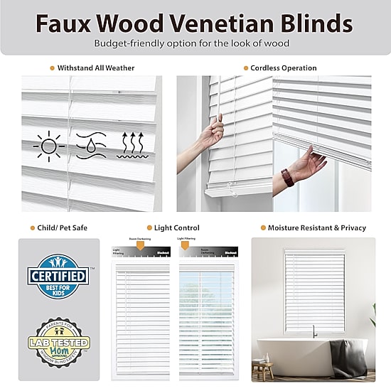 Cut-to-Width 2" Cordless Faux-Wood Blinds