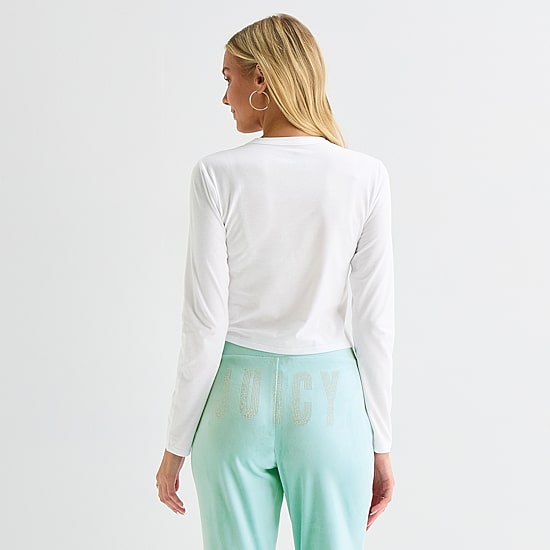 Juicy By Juicy Couture Womens Juniors Crew Neck Long Sleeve Classic Fit Graphic T-Shirt