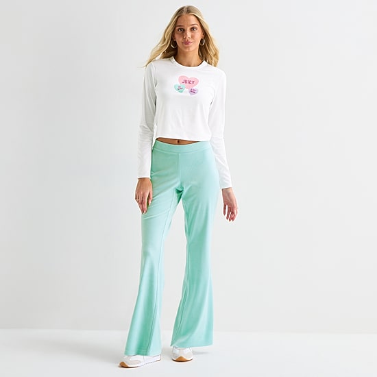 Juicy By Juicy Couture Womens Juniors Crew Neck Long Sleeve Classic Fit Graphic T-Shirt