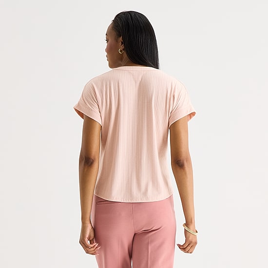 Liz Claiborne Womens V Neck Short Sleeve Blouse