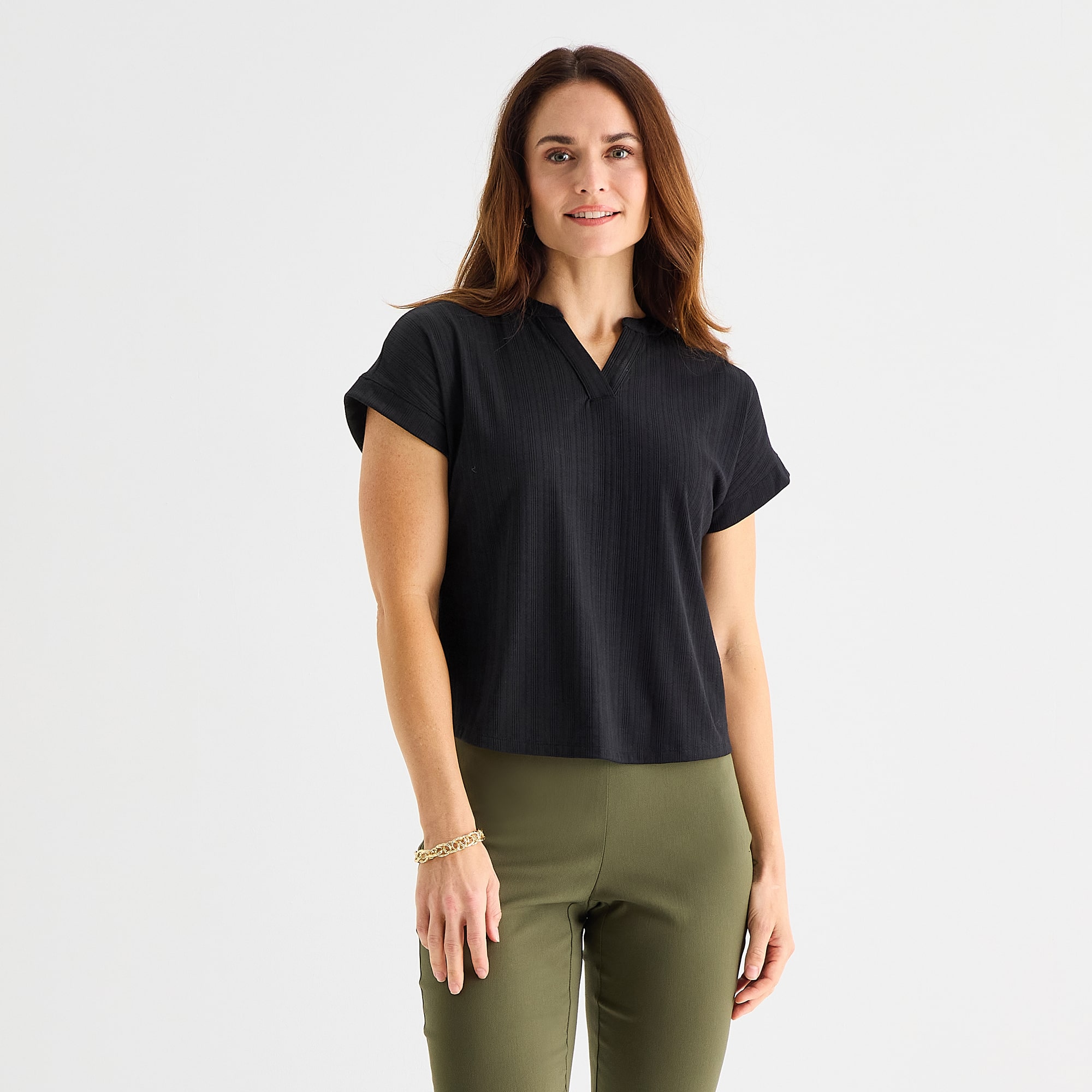 Liz Claiborne Womens V Neck Short Sleeve Blouse
