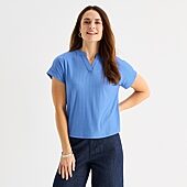 Liz Claiborne Womens V Neck Short Sleeve Blouse