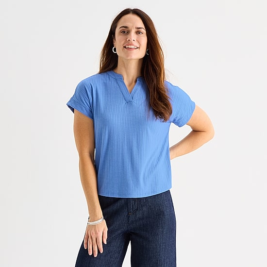 Liz Claiborne Womens V Neck Short Sleeve Blouse