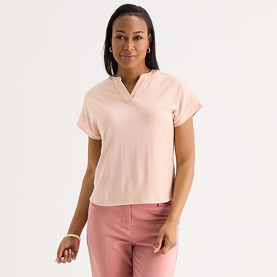 Liz Claiborne Womens V Neck Short Sleeve Blouse