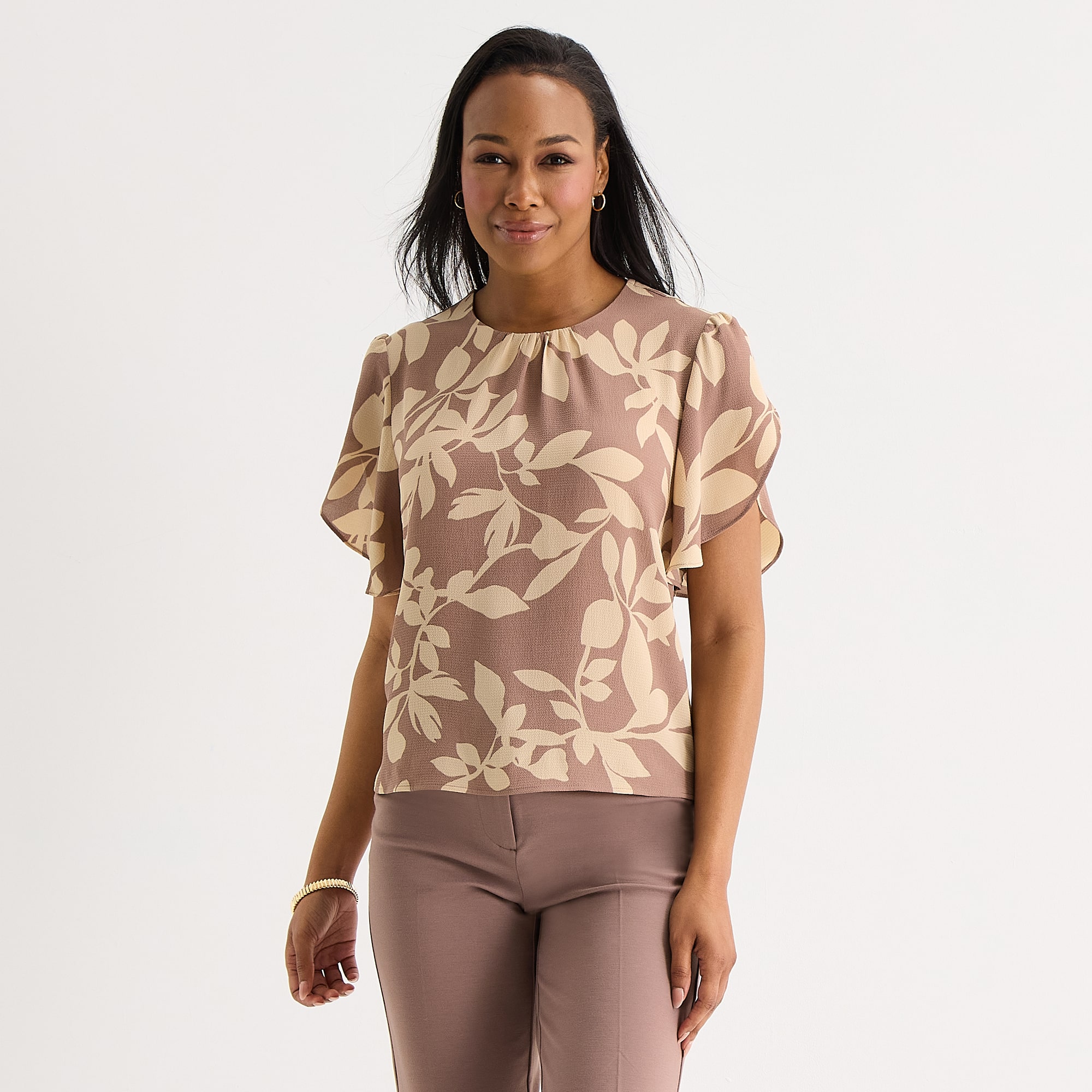 Liz Claiborne Womens Crew Neck Short Sleeve Blouse