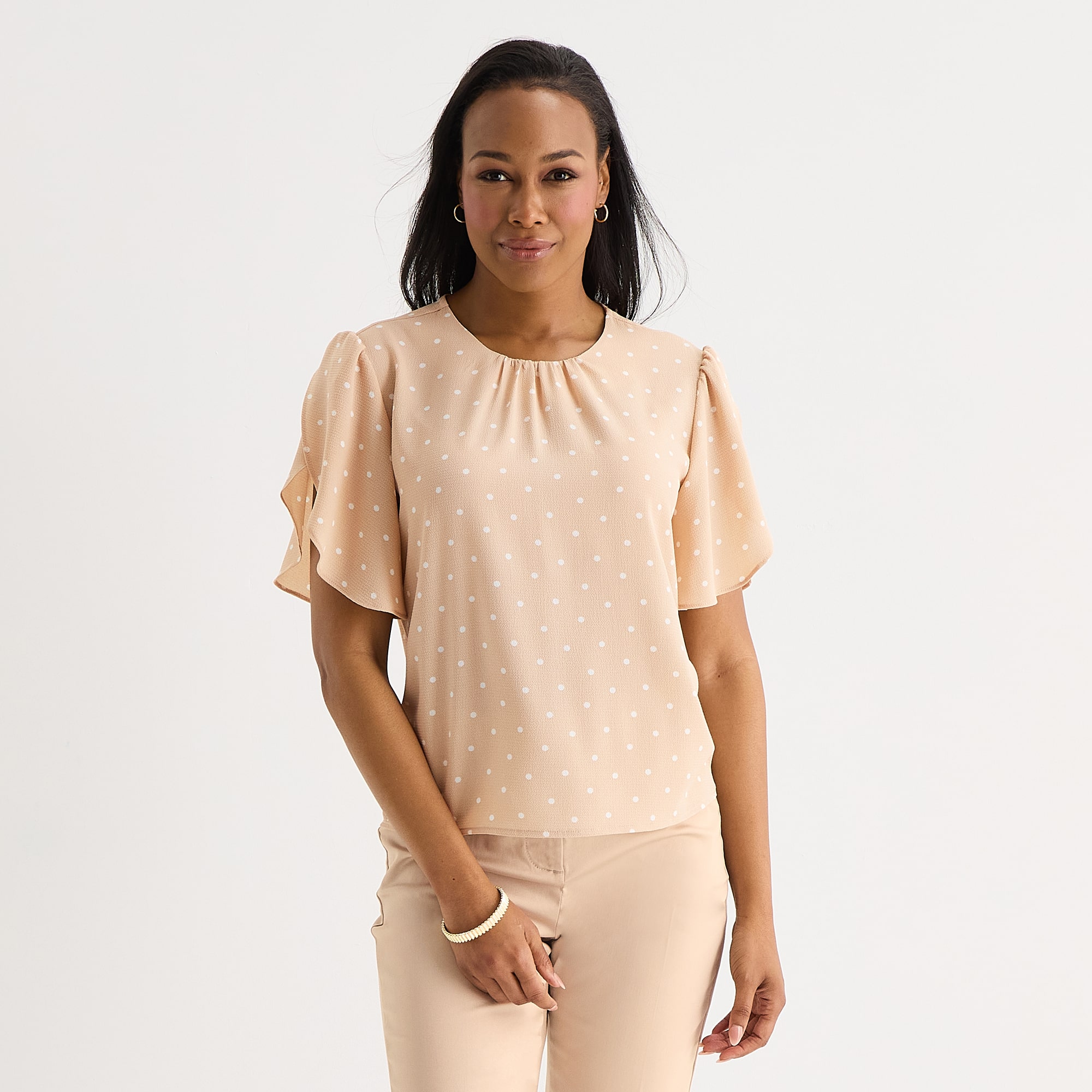 Liz Claiborne Womens Round Neck Short Sleeve Blouse