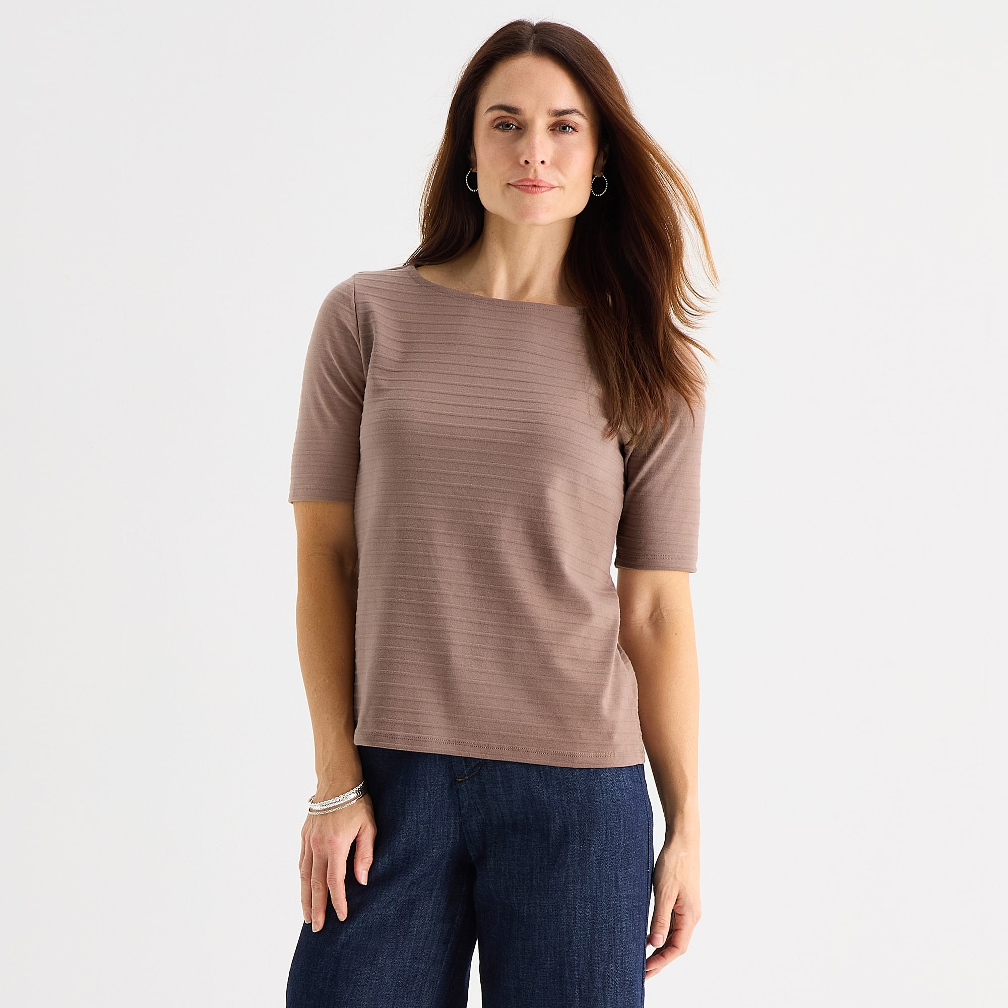 Liz Claiborne Womens Boat Neck Short Sleeve Blouse