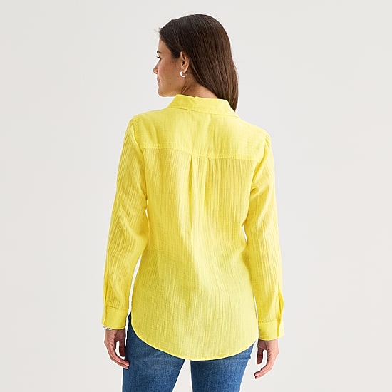St. John's Bay Womens Long Sleeve Relaxed Fit Button-Down Shirt