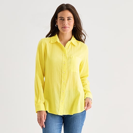 St. John's Bay Womens Long Sleeve Relaxed Fit Button-Down Shirt