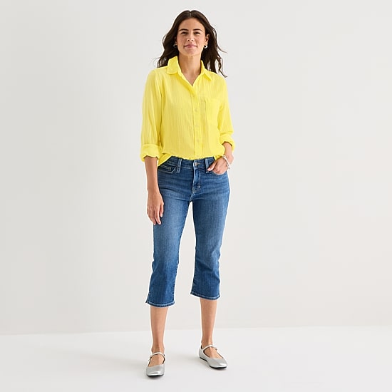 St. John's Bay Womens Long Sleeve Relaxed Fit Button-Down Shirt
