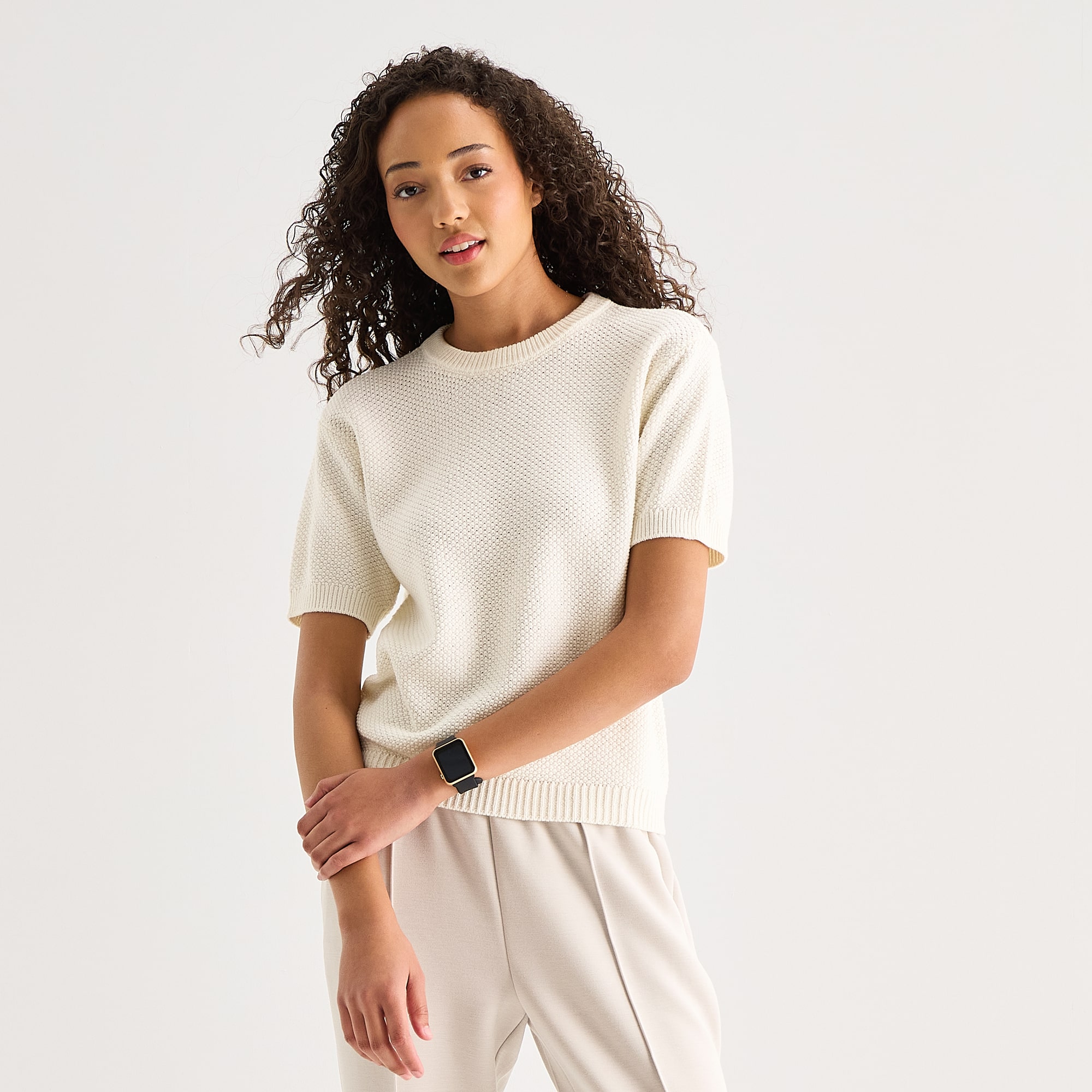 Stylus Womens Crew Neck Short Sleeve Pullover Sweater
