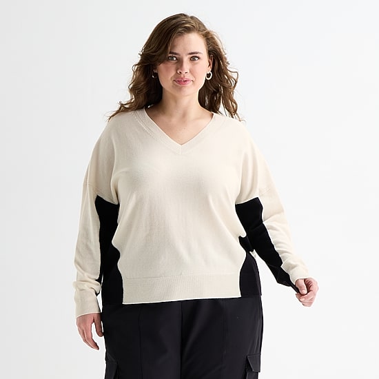 Stylus Plus Womens V Neck Long Sleeve Pullover Sweater