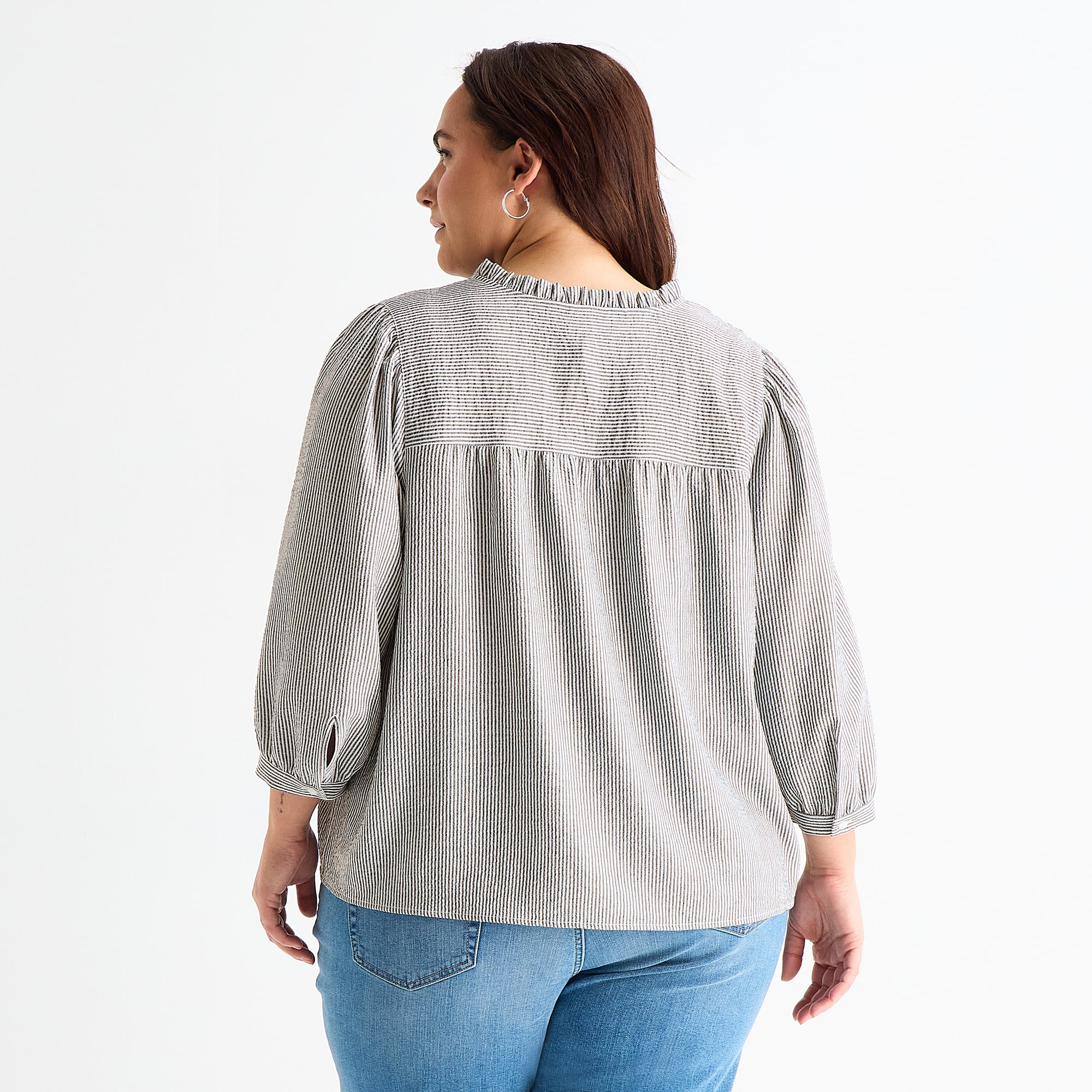 St. John's Bay Womens Plus V Neck 3/4 Sleeve Blouse
