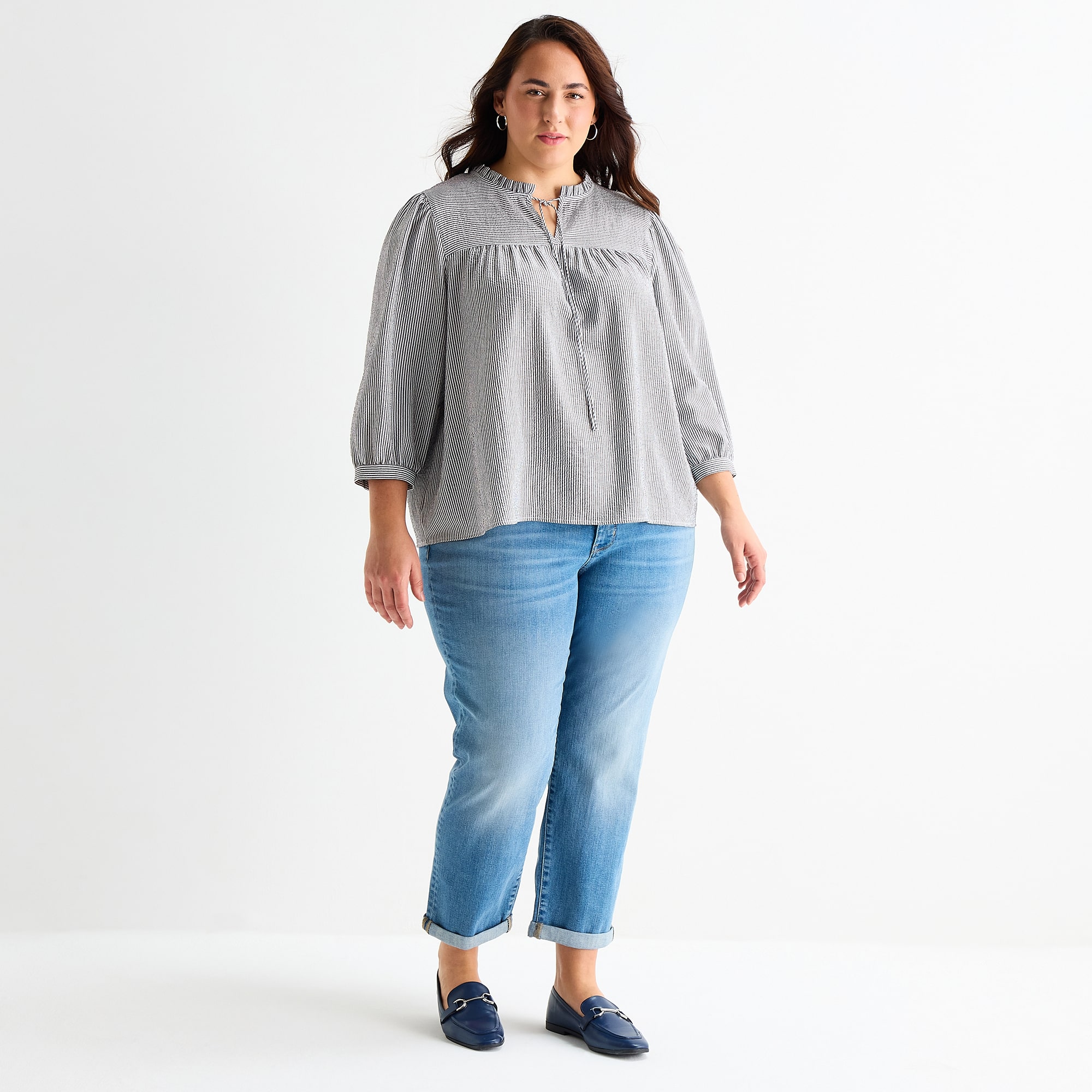 St. John's Bay Womens Plus V Neck 3/4 Sleeve Blouse