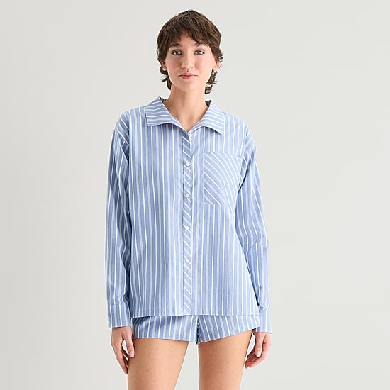 Arizona Body Womens Poplin Long Sleeve Juniors Pajama Top
